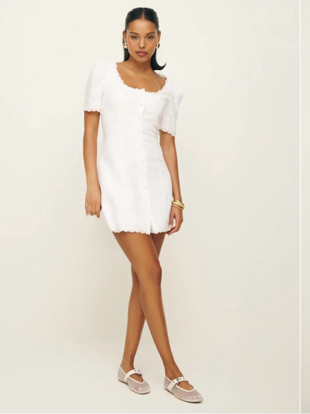 Reformation Anabella Linen Dress Size 6 in White